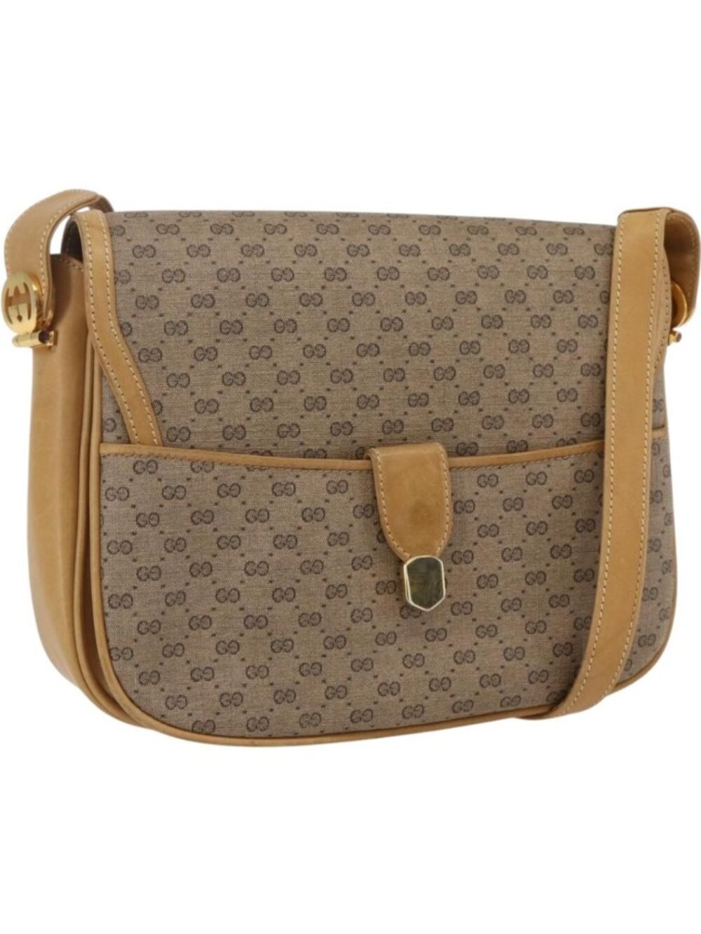 GUCCI Micro GG Supreme Shoulder Bag PVC Beige Gold